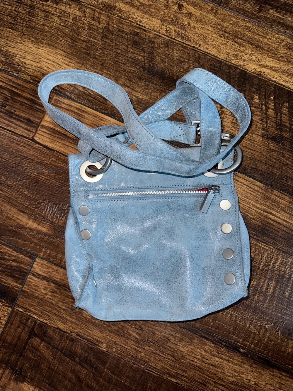 Hammitt Light Blue Suede Crossbody with Silver Studs